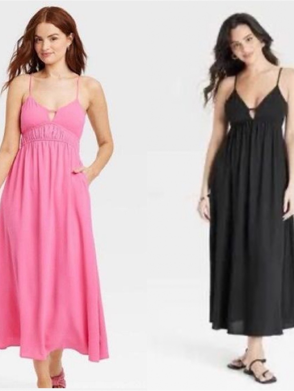 A New Day Maxi Dresses - Women’s Spaghetti Strap Maxi Dress in Pink and Black